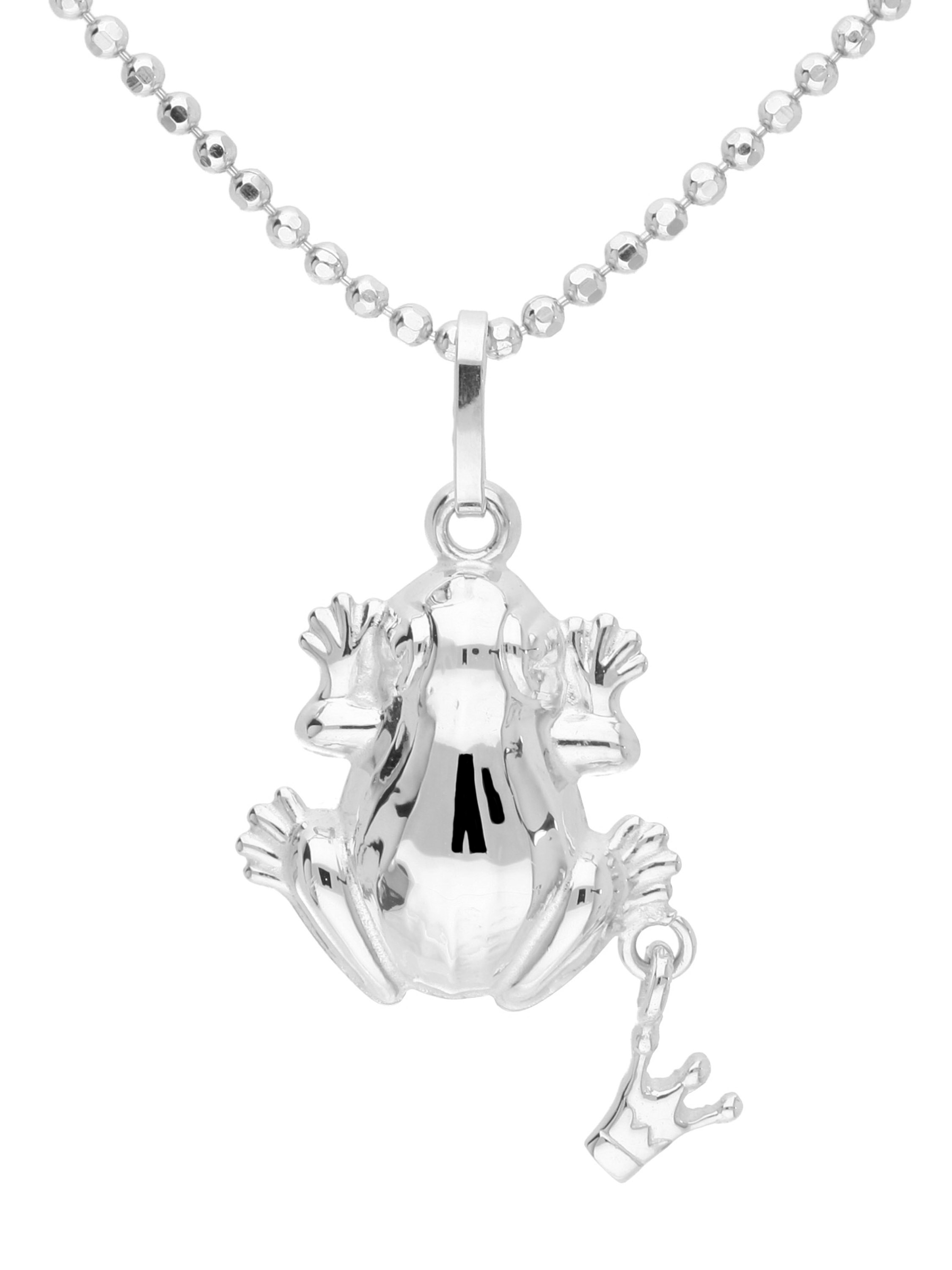 Froschkönig Anhänger Mit Kette Sterling Silber Silberset Frog - 925 King