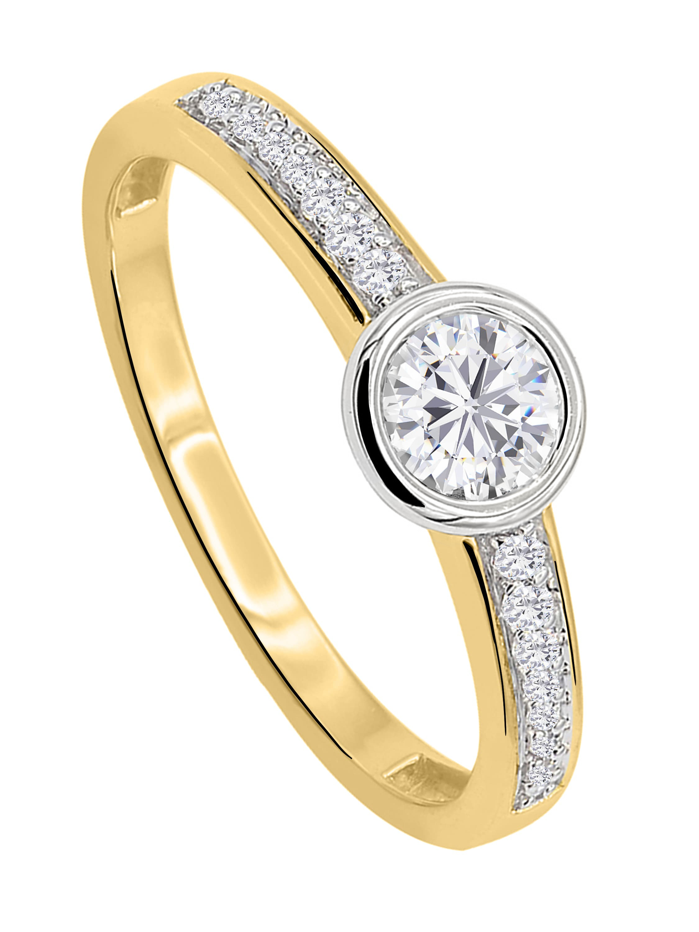 Verlobungsring aus echtem Gelbgold & Weißgold mit Diamanten - Molineux | Produktansicht